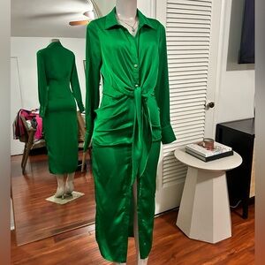 Green Button Maxi Dress with Slit Medium